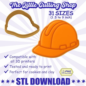 Construction Helmet Cookie Cutter STL – Builder Hard Hat  Digital File – 3D Tool
