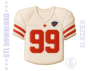 Koekjesuitsteker voetbalshirt STL – 3D-afdrukbaar bakgereedschap (31 maten + png-bestand)