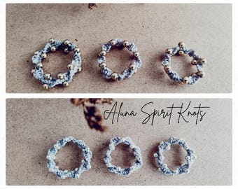 Micromacrame ring with silver beads, Fabric boho macrame ring, Unique hippie micromacrame ring, Cord micromacrame ring with golden beads