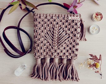 Trendy Makramee Crossbody für Handy, Quaste Umhängetasche zum Makramee, Bortentasche zum Handy, Tasche mit Magnetverschluss für Smartphone