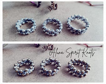 Micromacrame ring with golden beads, Unique boho micromacrame ring, Fabric hippie macrame ring, Cord micromacrame ring with silver beads