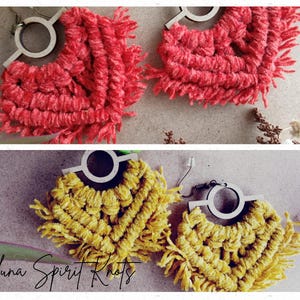 Hook dangle earrings to macrame, Large ethnic macrame earrings, Stylish macrame earrings, Geometric macrame earrings, Macrame jewelry velvet