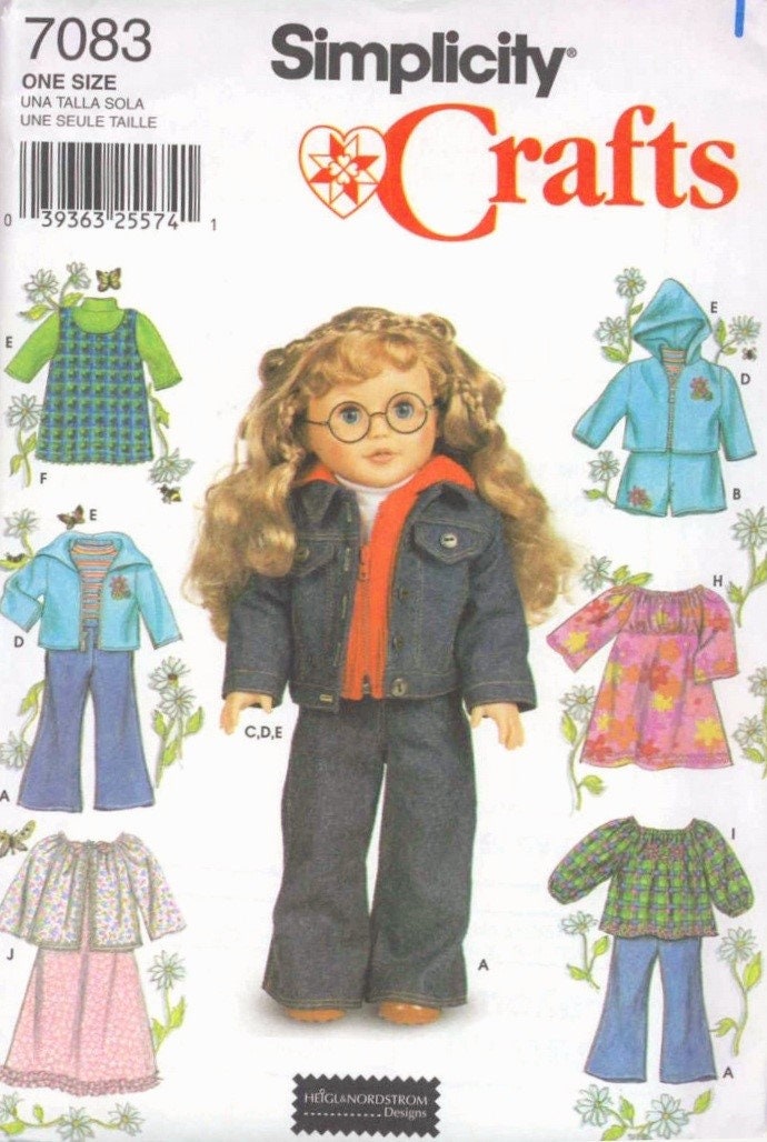 Simplicity Pattern 4786 18″ American Girls Doll Clothes Wardrobe Coat,  jacket, leggings, tunic, dress, jumper, pants, tops-Used