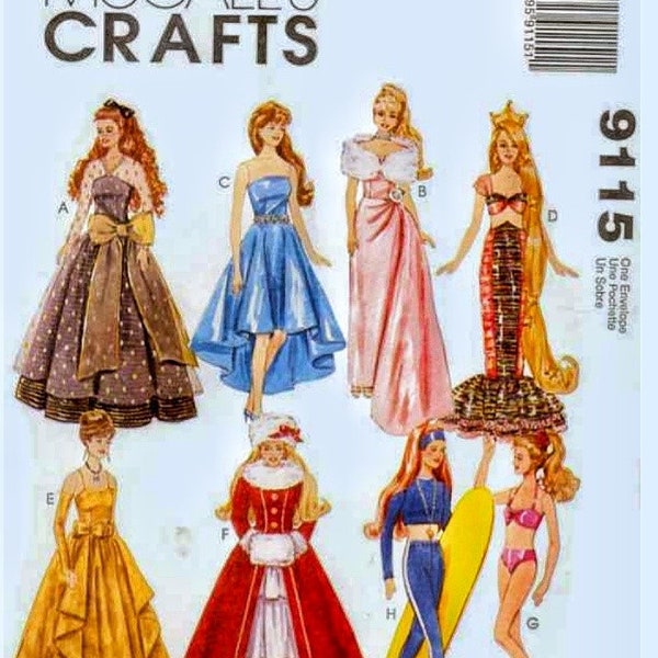 PDF Copy of Vintage MC Calls 9115 Pattern for Fashion Dolls size 11 1/2 inches\French Language