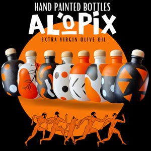 Extra Virgin Olive Oil SPECIAL EDITION, Hand Painted, 100% recycled bottles 250ml Alopix