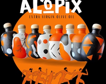 Huile d'olive extra vierge ÉDITION SPÉCIALE, peinte à la main, bouteilles 100 % recyclées 250 ml Alopix