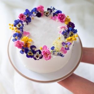 Ätbara blommor tårtdekorationer: Frystorkade ekologiska blommor