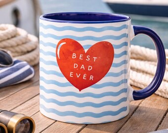 Dad Ever Ceramic Mug – Blue Heart Coffee Cup for Father's Day