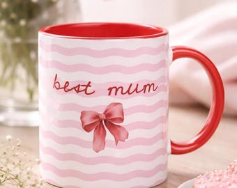 Pink Striped Ceramic Mug – Mum Design, 11oz Coffee Cup