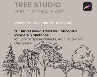 Procreate Tree Stamps Brush Set 20 handgezeichnete Bäume für konzeptionelle Renders & Skizzen