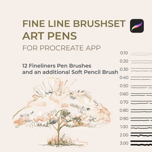 Procreate Brushes: Fine line Brushset, 12x Micron Liners, Ink Pens, Fineliner Art Drawing Pens + Bonus 1x Soft Pencil