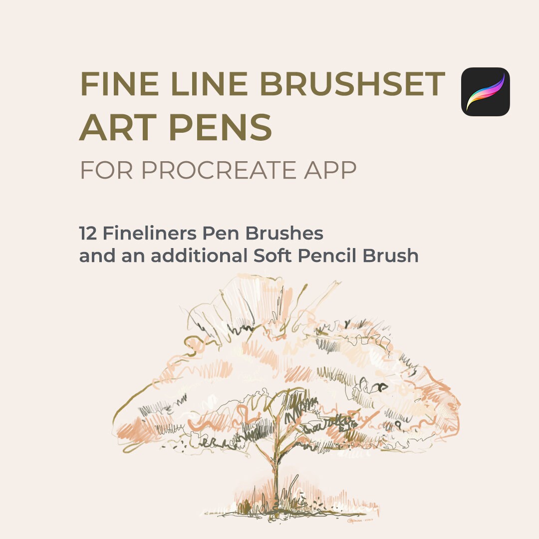 Procreate Brushes Fine Line Brushset, 12x Micron Liners, Ink Pens