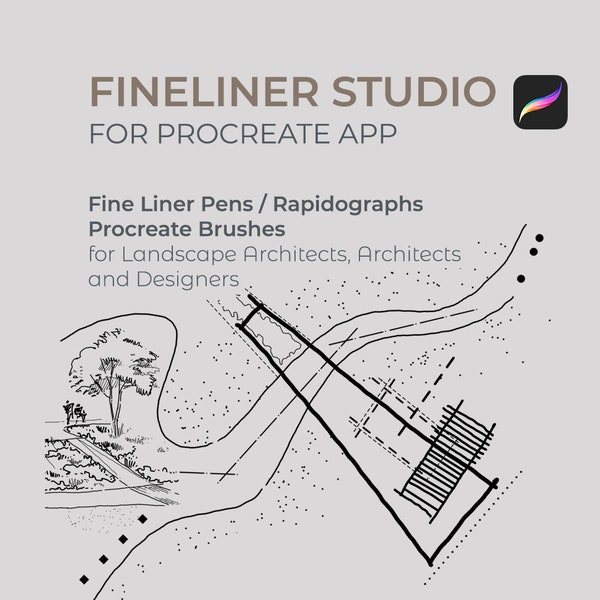 Fineliner Studio - Architecture Procreate Brushes for Landscape Architects, Architects and Designers - Architect Drawing Design Fine liners