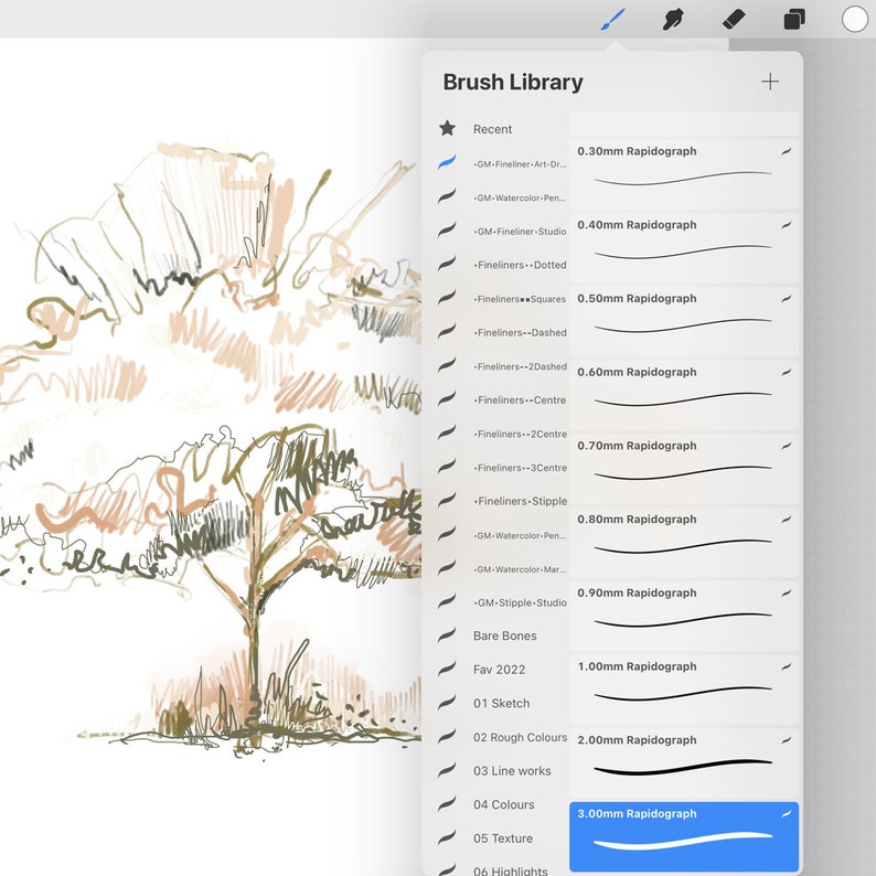 Procreate Brushes Fine Line Brushset, 12x Micron Liners, Ink Pens