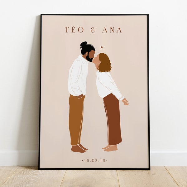 Cadeau Couple Personnalisé Affiche Date Rencontre Illustration Couple Minimaliste Cadeau Saint Valentin