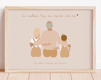 Affiche Papi et petits enfants Portrait Personnalisé Grand Père Cadeau Papy