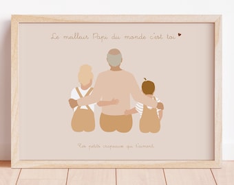 Grandparents Illustration with grandkids, personalised illustration, Family poster