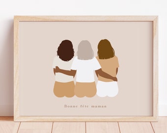 Personalized Mother's Day Gift Family Portrait Mother Daughters Illustration