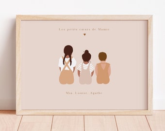 Affiche "Les Petits cœurs de Mamie" Cadeau pour Mamie Personnalisable Cadeau Maman