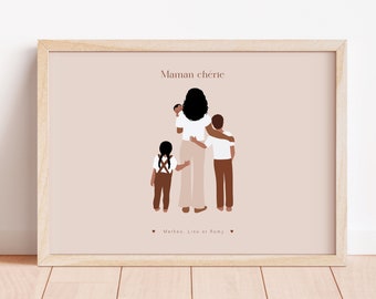 Cadeau Fête des Mères Affiche Maman Personnalisée Dessin Famille