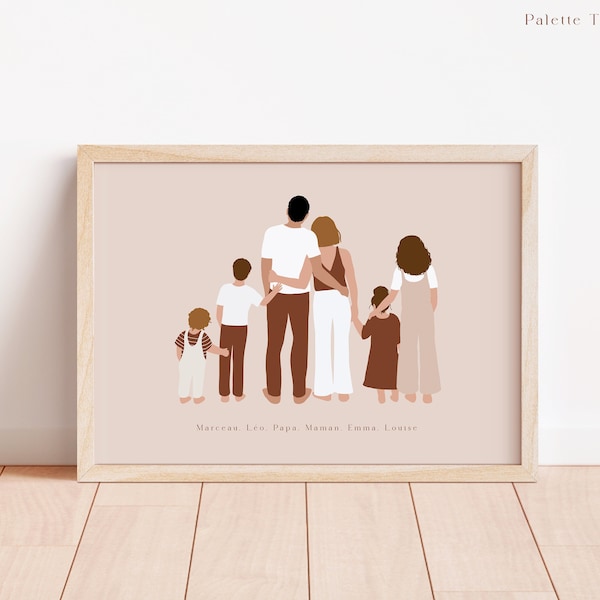 Gepersonaliseerde familieposter Familieportretillustratie Gepersonaliseerde familietekening Familieportretillustratie vanaf de achterkant