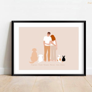 Dibujo de pareja personalizado con animales Póster de pareja Regalo de San Valentín