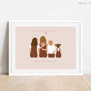 Custom Siblings Portrait Personalized Family Drawing Grandmother's Gift