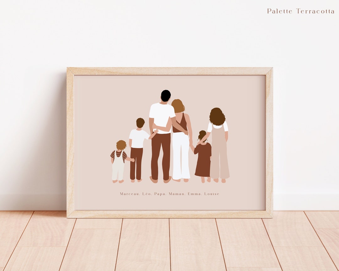 Affiche Famille Personnalisé A Partir D'une Photo Affiche Familiale personnalisée Illustration Portrait de Famille Dessin