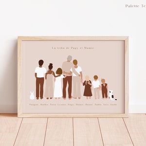 Affiche Familiale personnalisée avec animaux Illustration Portrait de Famille Dessin Couple et enfants chats et chiens image 3