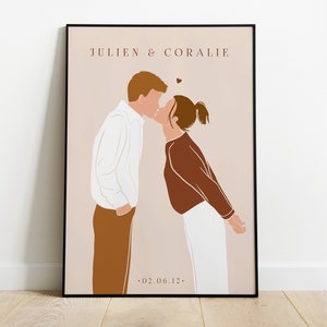 Affiche Date de Rencontre Cadeau Couple Portrait Personnalisé Illustration Minimaliste image 3