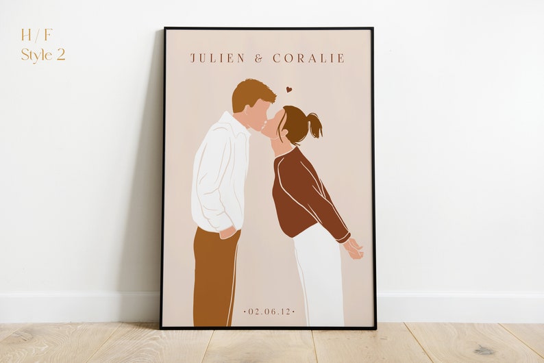 Affiche Date de Rencontre Cadeau Couple Portrait Personnalisé Illustration Minimaliste image 3