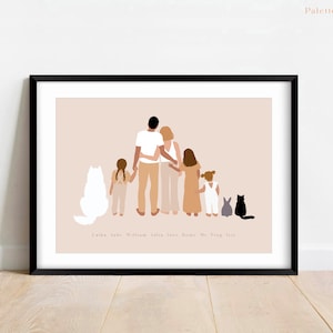 Portrait de Famille avec animaux de compagnie personnalisée Affiche Famille et enfants Portrait couple chats et chiens image 2