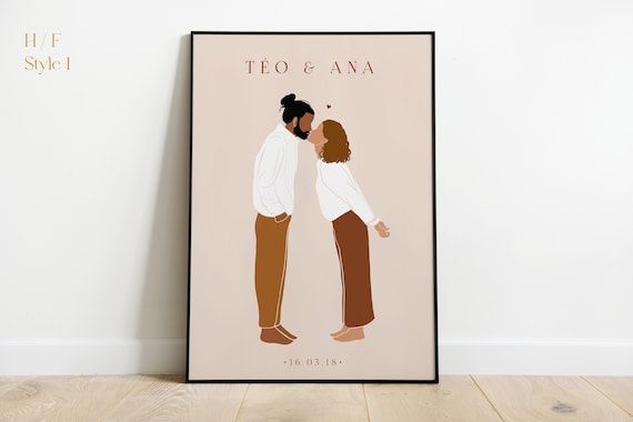 Cadeau Couple Personnalisé Affiche Date Rencontre Illustration Couple Minimaliste Cadeau Saint Valentin