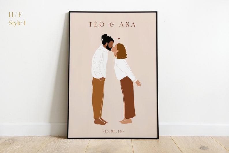 Custom Couple Poster Gift for Couple Minimalist Couple Illustration image 1