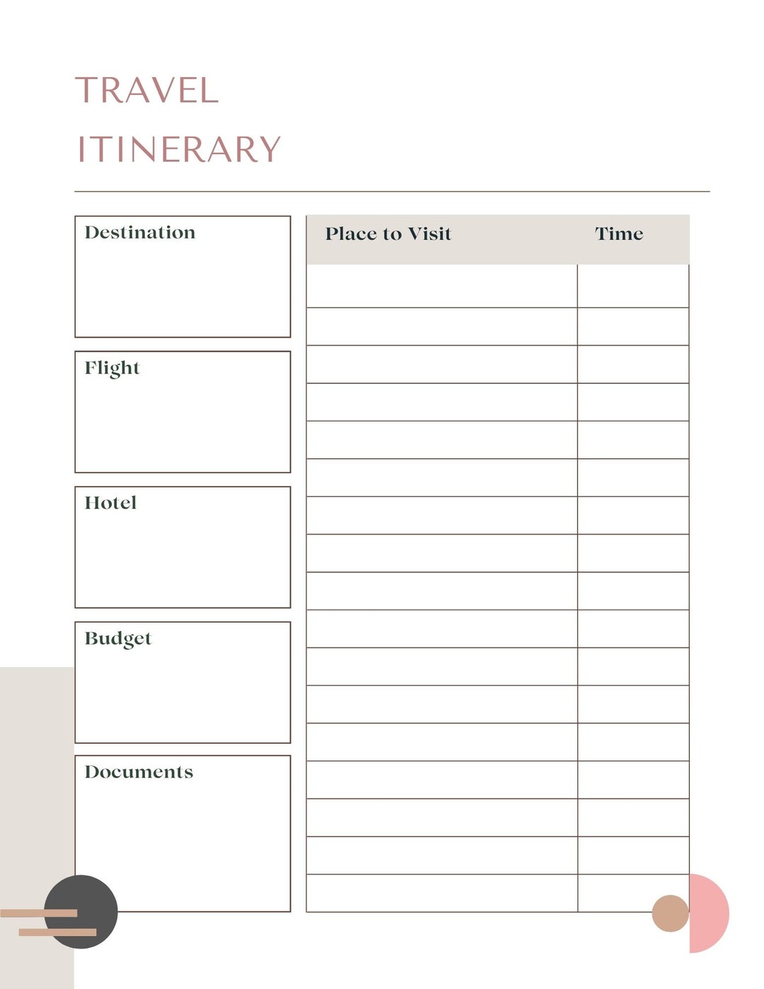 Simple Itinerary Template Downloadable Printable Editable Etsy