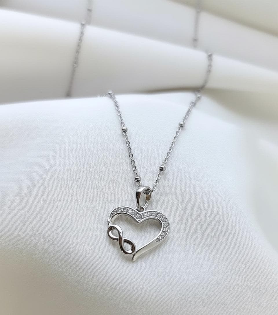 925 Sterling Silver Infinity Heart Necklace - Dainty Love Pendant