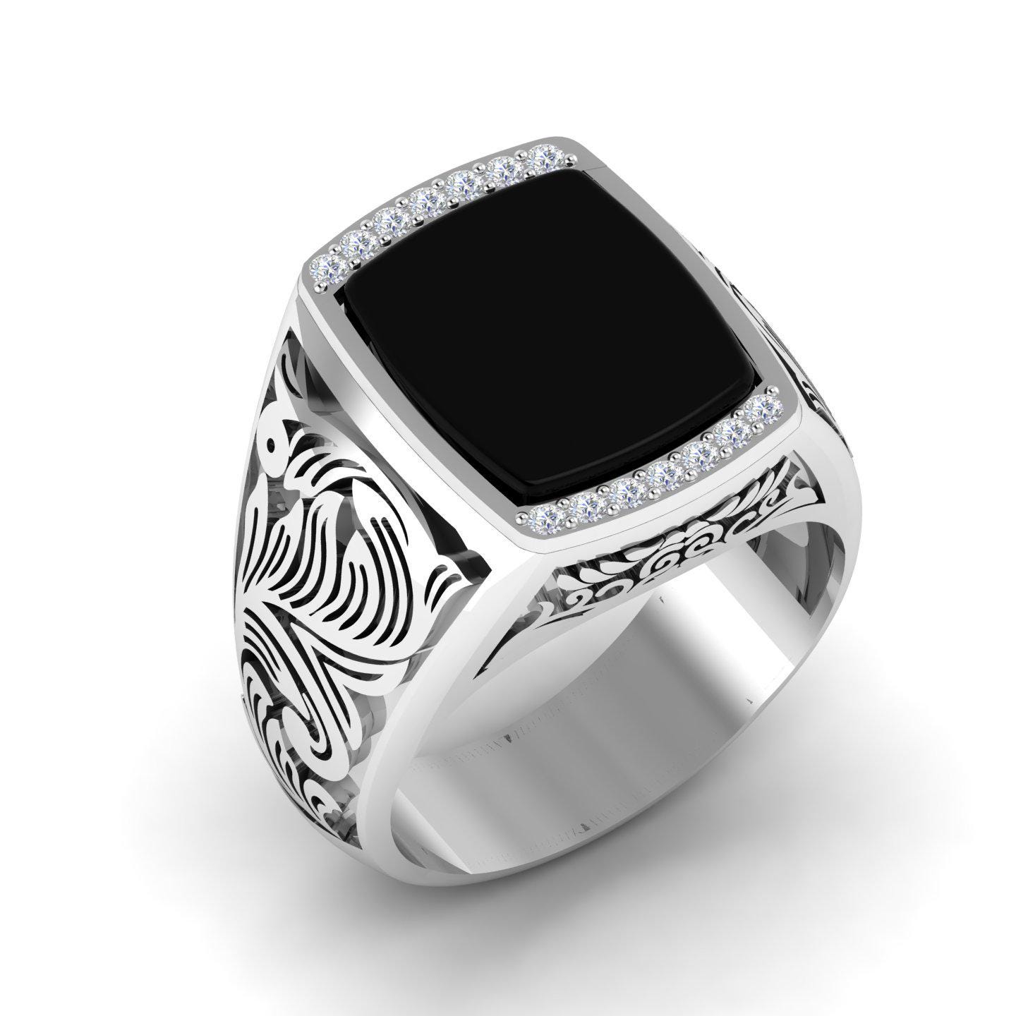 Cushion Cut Black Onyx Ring: Handmade 925 Sterling Silver Signet