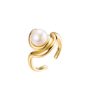 Anello aperto con perla: fascia regolabile in argento sterling placcato oro