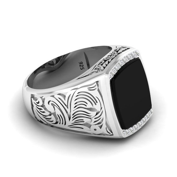 CTHY HERITAGE RING SILVER “BLACK ONYX” Cushion Cut Black Onyx Ring: Handmade 925 Sterling Silver Signet