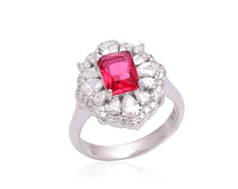 Anello con rubino taglio cuscino fatto a mano: pietra portafortuna di luglio in argento sterling 925