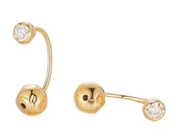 Gold Diamond Ear Jacket Studs: Sterling Silver Front Back Earrings