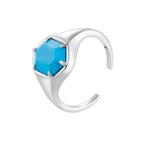 Turquoise Hexagon Signet Ring: Handmade 925 Sterling Silver Band