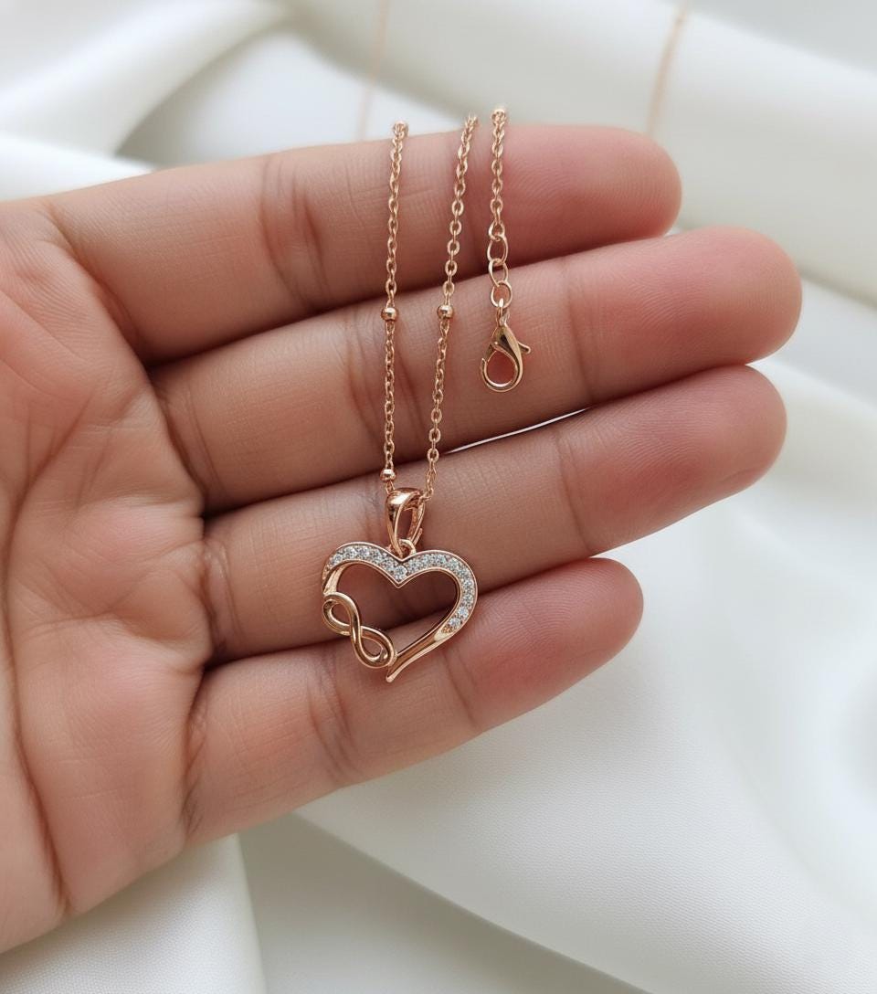 925 Sterling Silver Infinity Heart Necklace - Dainty Love Pendant