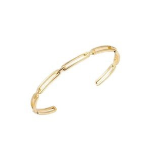 Link Chain Bangle - Open Cuff Adjustable Bracelet, Wide Gold Cuff for Women, Tennis Bracelet, Engagement Gift Jewelry, Elegant Band for Her
