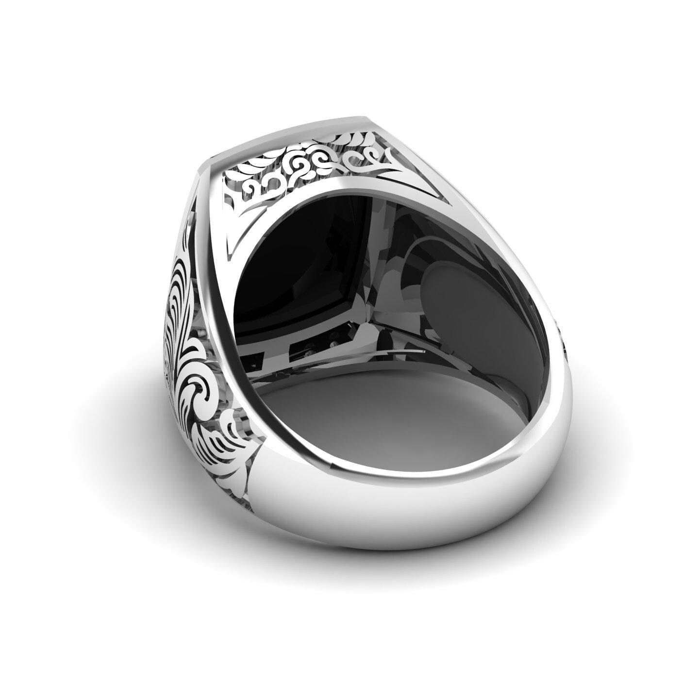 Cushion Cut Black Onyx Ring: Handmade 925 Sterling Silver Signet