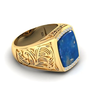 Men&#39;s Lapis Lazuli Signet Ring: 18K Gold Plated Sterling Silver