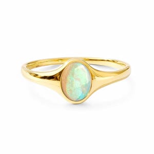 Oval Opal Ring: Dainty Gold Plated Sterling Silver Stacking Ring