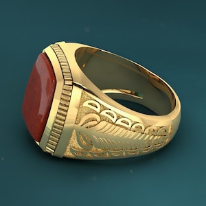 Men's Red Jasper Signet Ring: Gold Plated 925 Sterling Silver