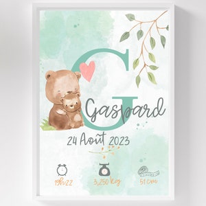Personalized birth poster animals/fox/teddy bear/rabbit-baby souvenir poster