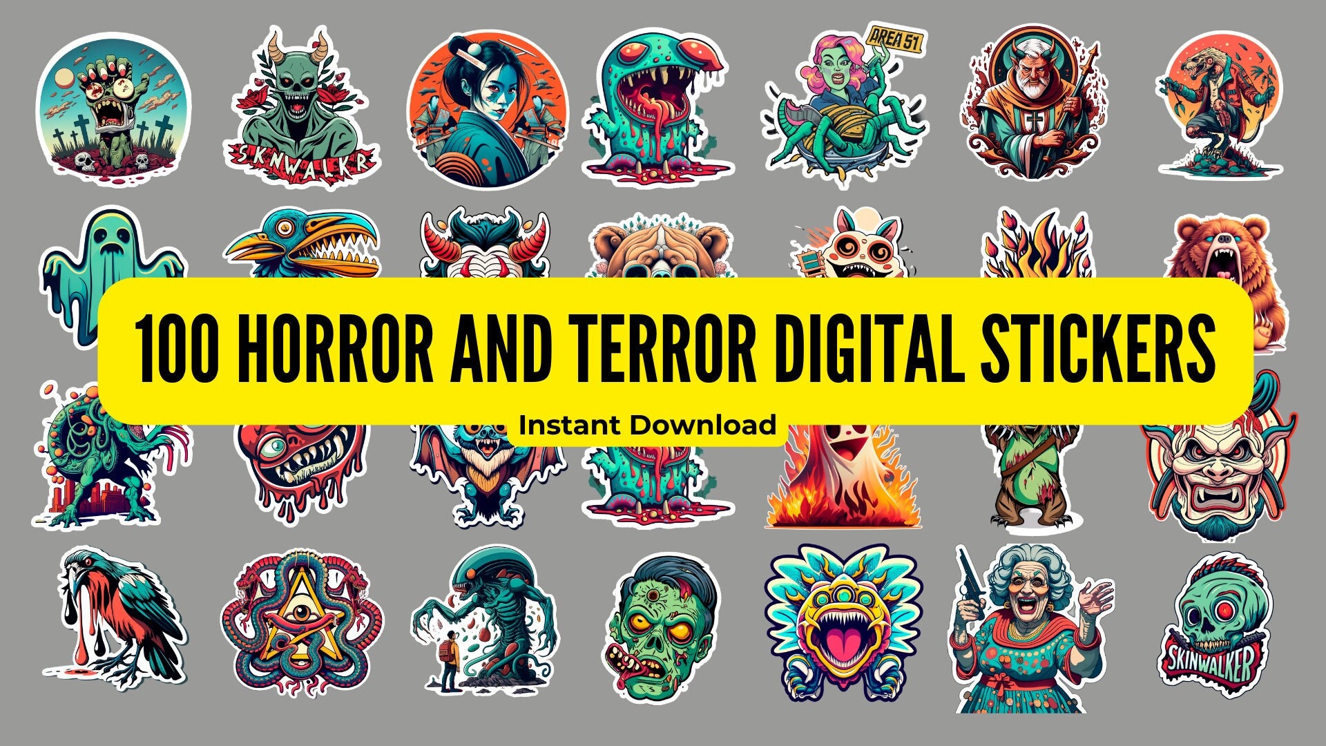 100 Horror and Terror PNG Stickers Bundle Digital Printable Etsy